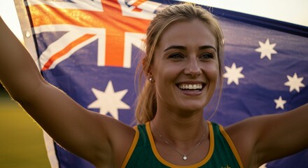 Joyful Athlete Celebrates Victory with Australian Flag with genuine happiness