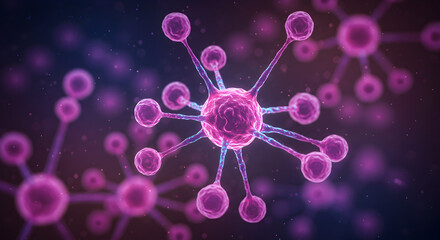 Molecular Structure Visualization with Pink and Purple Hues in Dark Gradient Background Scientific Representation