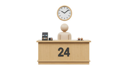 Isolated 24 Hour Reception Desk with Attendant and Clock