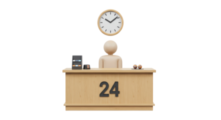 Isolated 24 Hour Reception Desk with Attendant and Clock