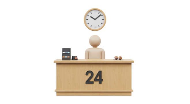 Isolated 24 Hour Reception Desk with Attendant and Clock