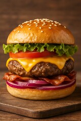 Hamburguesa completa con lechuga tomate cebolla queso y bacon