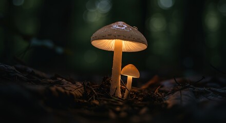 Glowing Mushrooms in Forest