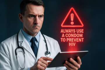 Health awareness event doctor promoting safe practices for hiv prevention in clinic environment