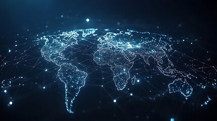 Obraz premium Digital World Map with Network Connections, A digital world map with glowing network connections and data points