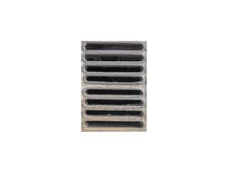 Rusty iron drainage grate is isolated.