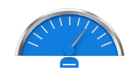 Isolated Blue Speedometer Gauge with Needle Pointing to Fast