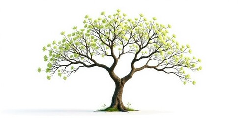 Obraz premium Delicate branches stretching outwards from a central trunk isolated on white background, botanical, white