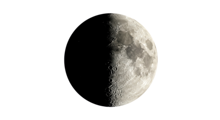 Isolated Half Moon Phase with Crater Details
