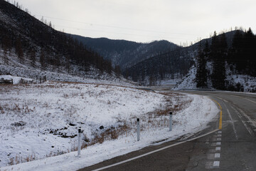 winter in the mountains, nature photography, road in the mountains