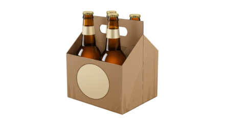 Isolated Four Pack of Brown Beer Bottles in Cardboard Carrier