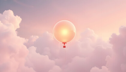 Obraz premium Hot Air Balloon Floating Among Soft Clouds at Sunrise
