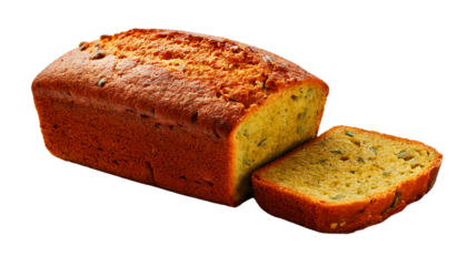 Zucchini Bread Loaf with Specks of Zucchini Isolated on solid white Background Png