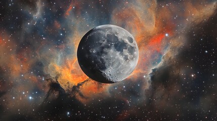 Obraz premium Moon in Nebula Cosmic Landscape