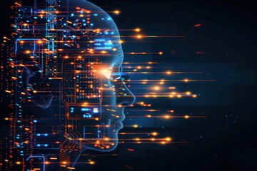 Fototapeta premium digital portrait representing AI, highlighting its technological essence and the flow of data