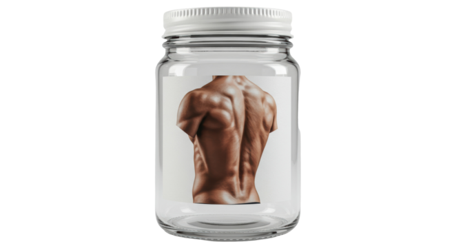 Isolated Muscular Back Inside Glass Jar