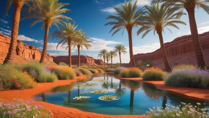 Palm Tree Oasis in Desert Canyon