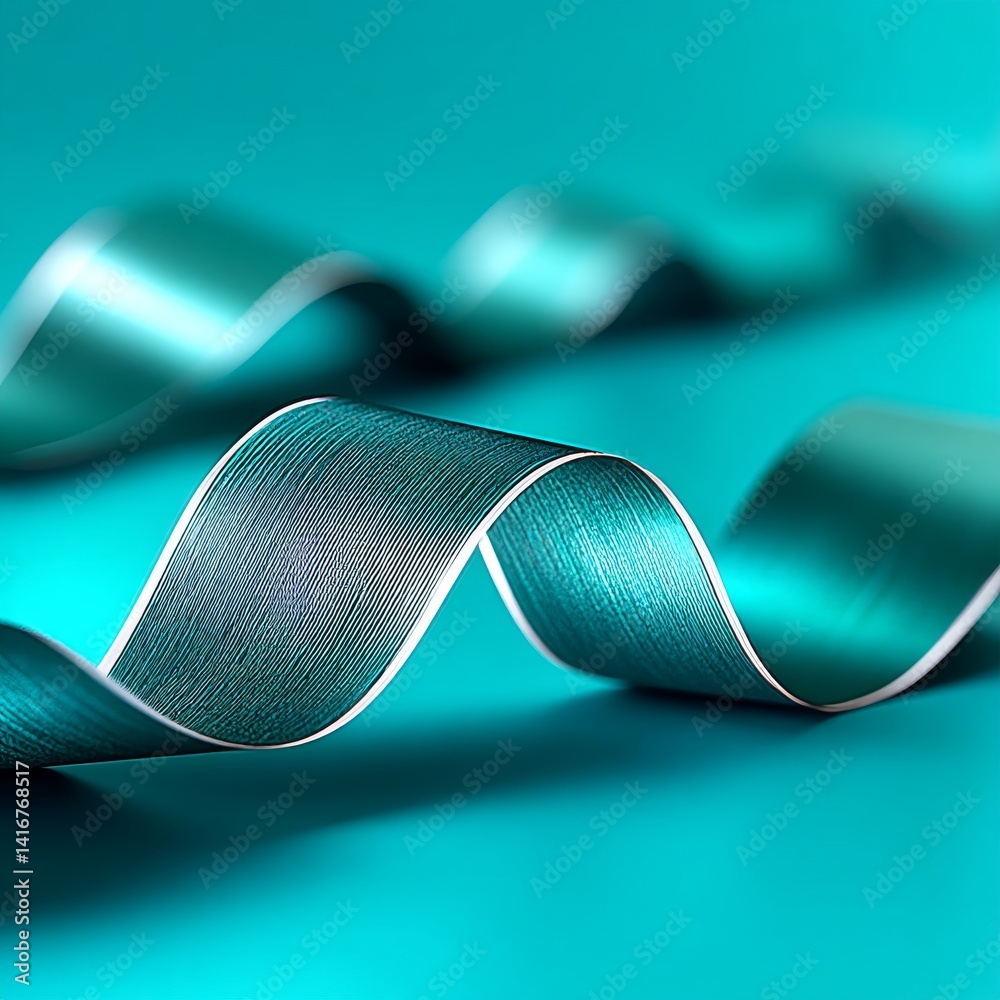 Poster elegant teal ribbon: abstract flowing design with white edges against a turquoise background