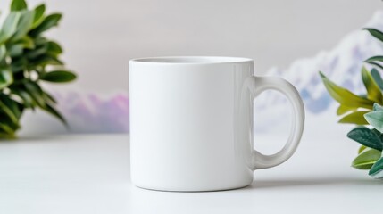 Fototapeta premium White mug mockup, blank, on white surface