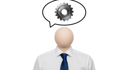 Isolated Businessman with Gear Thought Bubble