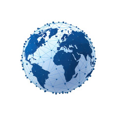 A stylized globe representing global connectivity with a network of lines and nodes, symbolizing communication and technology in a digital world , isolated on white or transparent png