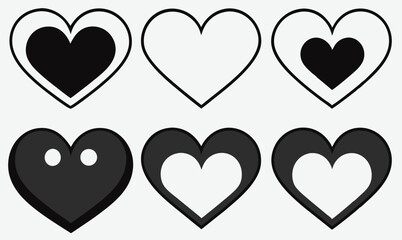 set of vector hearts on white
