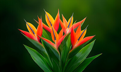 Vibrant Tropical Bird of Paradise Flowers Against Green Background