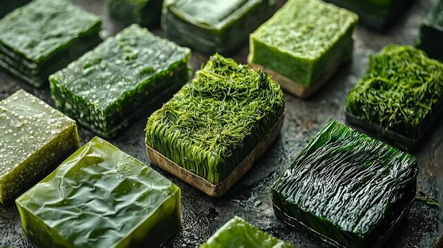 Various shades of seaweed blocks, pressed and frozen