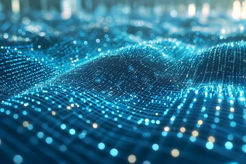 Abstract digital wave pattern of interconnected nodes.