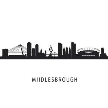 Middlesbrough Skyline Silhouette with UK, and Cityscape.