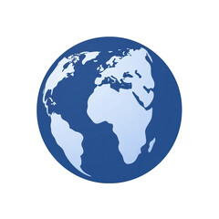 Obraz premium A stylized globe representing Earth, showcasing continents in blue and white, suitable for educational materials or environmental awareness campaigns , isolated on white or transparent png