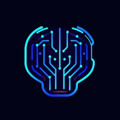 Abstract Futuristic Technology Circuit Board Brain Design with Glowing Neon Light on Dark Background