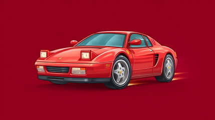 Obraz premium Retro Stylized Red Sports Car on Vibrant Red Background