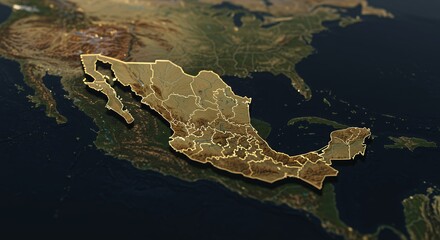 Mexico Map Highlighted on Earth Globe