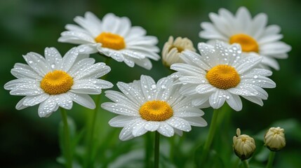 Obraz premium Dew-kissed white daisies in bloom