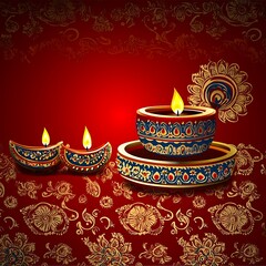 Ornate diyas, decorative and festive, for the indian festival.