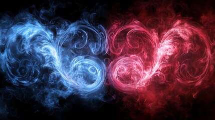 Obraz premium Contrasting swirls of blue and red smoke create a dynamic visual.