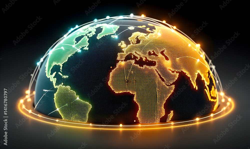 Poster intricate digital globe visualization for global data processing