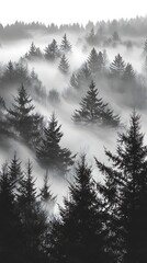 Misty Forest Monochromatic Pine Trees