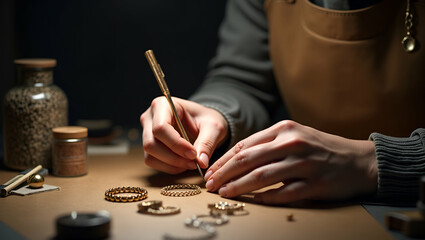 Elegant Jewelry Making: Artisanal Techniques & Modern Aesthetics in Professional Stock Imagery with Left-Side Empty Space