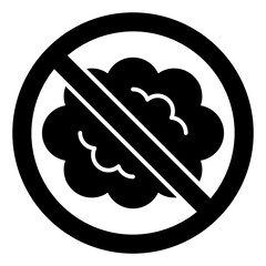 Cloud of smoke ban solid icon, prohibited elements concept. Vector graphics. Smog cloud, pollution forbidden sign on white background, glyph style mobile or design.