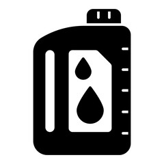 Oil canister with drop solid icon, car service concept. Vector graphics. Plastic container with automobile oil sign on white background, glyph style mobile or design.