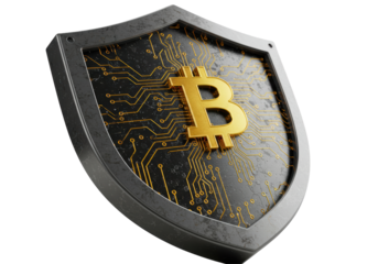 Isolated Shield with Bitcoin Logo and Circuit Board Pattern
