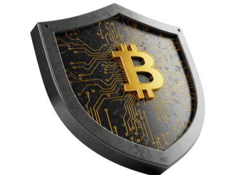 Isolated Shield with Bitcoin Logo and Circuit Board Pattern