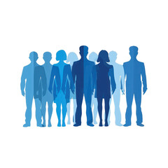 A diverse group of silhouettes representing teamwork and collaboration, standing together against a neutral background, symbolizing unity in a workplace setting , isolated on white or transparent png