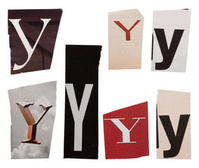 Ransom letter font Y from printout magazine cutout, collage element for graphic design, png isolated on transparent background