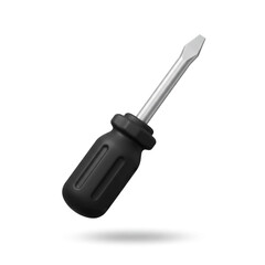 Fototapeta premium A poised black screwdriver ready to tackle any project, showcasing its sleek design and sharp metallic tip against a pristine white backdrop.