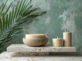 "Minimalist Home Decor with Two Candles and Plant"