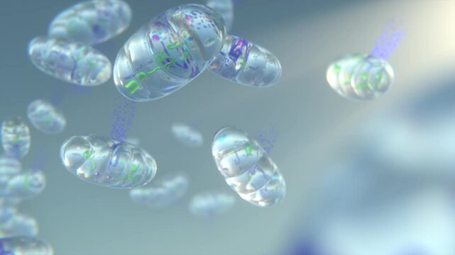 Mitochondria, a membrane-enclosed cellular organelles producing energy | Mitochondrial fusion Video in HQ