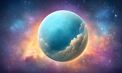 Obraz premium Stunning Fantasy Planet in Space Surrounded by Colorful Nebula